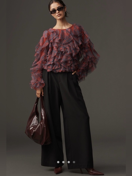 Anthropologie Tops - Dolan left coast ruffle plaid crew neck blouse